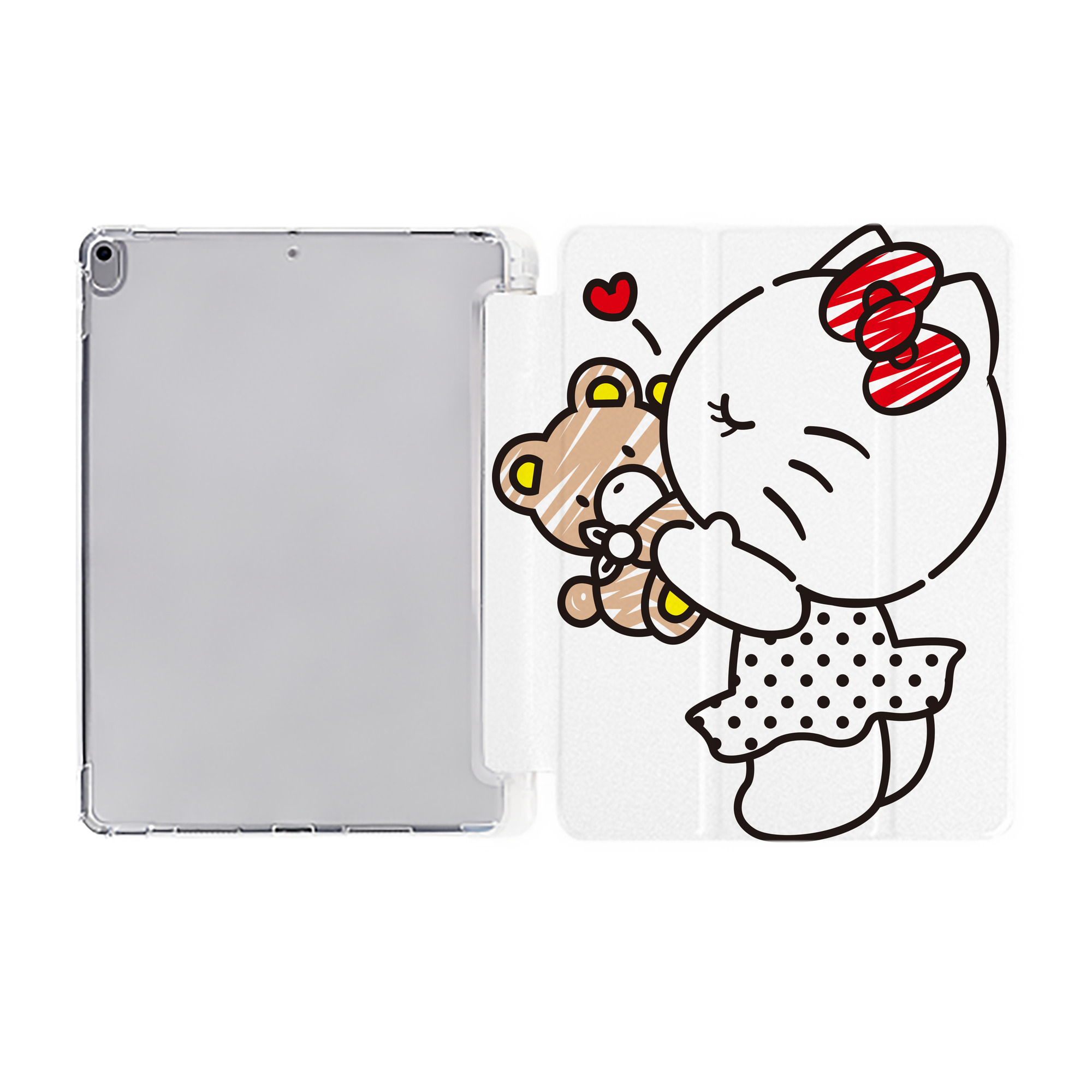 （画像用） Hello Kitty ハローキティ IPad ケース ペン収納付き 三つ折りスタンド PUレザー×シリコン 対応機種9.5/10.5/10.9インチ